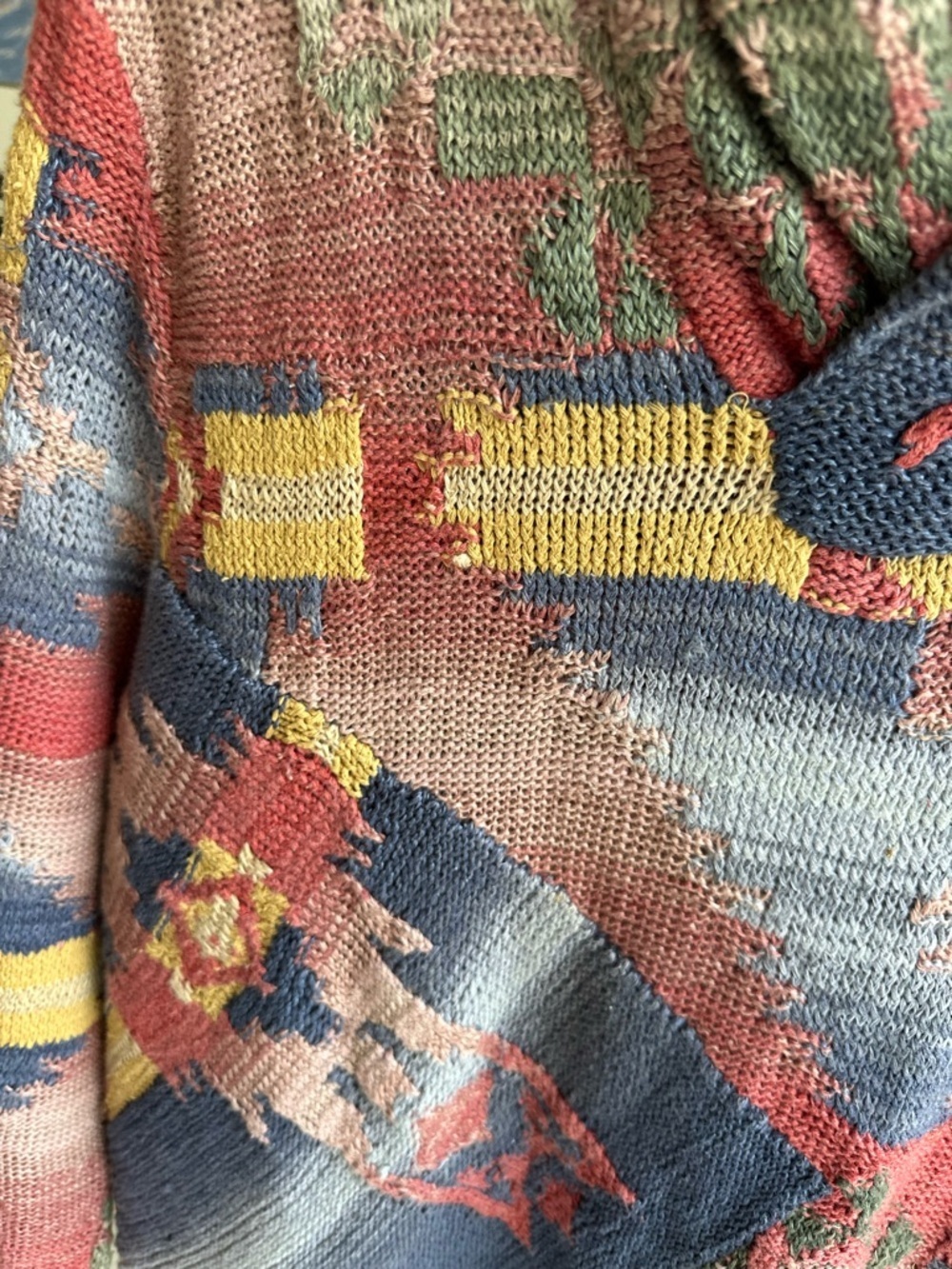 🦄 Vtg Polo by Ralph Lauren Silk & Linen Hand Knit Patchwork Southwestern - Picture 4 of 5